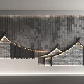 Modern Textured Background Wall With Gray Brick Pattern And Arched Lighting Design Elements