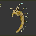3D Fantasy Alien Creature Model With Yellow Beige Body And Blue Glowing Tentacles