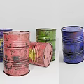Rusty Multi Colored Industrial Metal Drums As Durable Heavy Duty Storage Containers 3d model