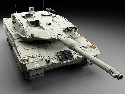 Modern Military Tank With Long Barrel Turret And Tracks Number 70 Gray Vehicle 3d model