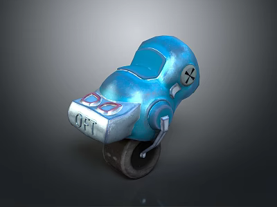 Blue Mechanical Robot Character With Wheel Design ORT Logo And Cross Symbol 3d model