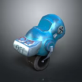 Blue Mechanical Robot Character With Wheel Design ORT Logo And Cross Symbol