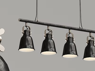 Industrial Black Metal Linear Pendant Light With Multiple Shades And Hanging Rod 3d model