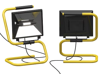 Pair of Modern Floor Lamps With Yellow Frame And Black Lamp Body 3d model