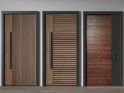 Wooden Hinged Doors With Different Panel Designs And Slatted Patterns For Interior Decoration 3d model