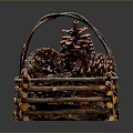 Handwoven Twig Basket With Square Shape Holding Edible Pinecones As Natural Food