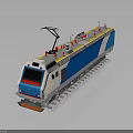 Modern Blue and White Electric Train With Pantograph Top Red Details On Tracks 3d model