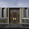 Modern Property Sales Office Building With Glass Facade Symmetrical Design And Pool Reflection 3d model