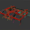 Red Metal Frame Agricultural Cultivator With Multiple Spring Loaded Tines And Farming Components