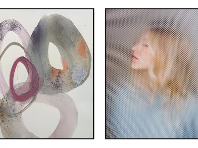 Modern abstract painting light pink blue abstract female pattern hanging picture combination 3d model