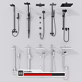 Modern Shower Head Collection Featuring Various Black Silver Designs And Handheld Sprayers 3d model