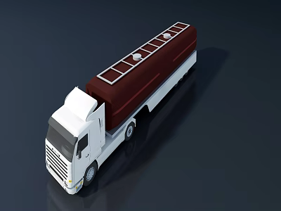 Functional Oil Tanker Truck With White Cab Brown Tank Top Railings And Circular Hatches 3d model
