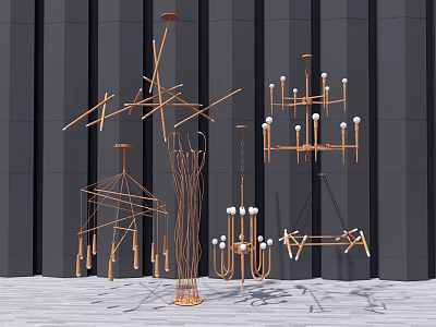Modern Metal Lighting Combinations With Geometric Designs And Hanging Structures 3d model
