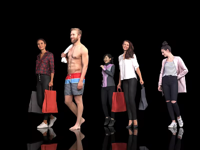 Multi-person Crowd Men Muscle Men Bathroom Beach Handsome Women Shopping Mall Casual Wear Walking Passerby Models Foreigners Crowd 3d model