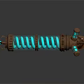Steampunk Style Weapon With Coiled Blue Glowing Energy And Metallic Components