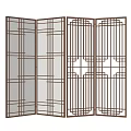 Four Panel Folding Wooden Screen With Geometric Patterns And Traditional Design For Interior Decoration 3d model