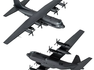 Two Black Commercial Passenger Aircraft With Multiple Propellers And Modern Design 3d model