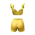 Yellow Ruffled Camisole Top And Matching Shorts Women's Casual Outfit