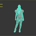 Blue Skinned Humanoid Character In Red Futuristic Armor With Blue Details