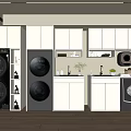 Modern Bathroom Cabinet Rack With Washing Machines Dryer White Cabinets And Countertop Space