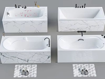 Elegant Bathtub Designs With Marble Surround Faucet And Non Slip Bath Mat 3d model