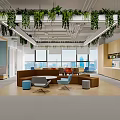 Modern Office Interior With Open Workspace Large Windows Green Plants Desks Chairs And Computers
