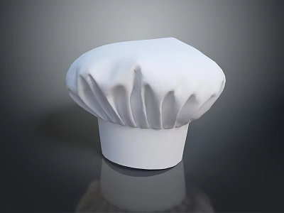 White Chef Hat With Elegant Pleated Top Design On Sleek Reflective Surface Soft Fabric 3d model
