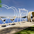 Heart Shaped Swing And Circular Design Outdoor Chairs In Scenic Lawn Lake View Setting