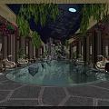 SPA Sauna Indoor Pool with Rock Decor Hanging Greenery and Relaxing Seats