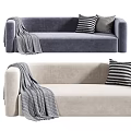 Beige Single Sofa with Striped and Checkered Pillows and Gray Throw Blanket on Armrest 3d model