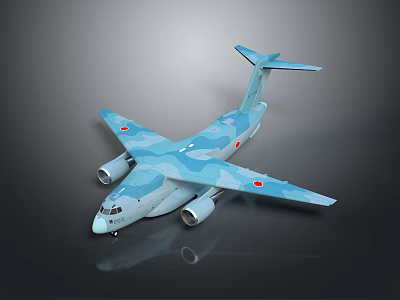 Light Blue Camouflage Passenger Airplane With Four Engines Red Emblems On Wings And Tail Design 3d model