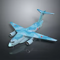 Light Blue Camouflage Passenger Airplane With Four Engines Red Emblems On Wings And Tail Design
