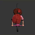 Game Movie Character with Red Hair Glasses Pink Striped Shirt Blue Shorts Riding Pink Bicycle