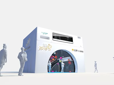 2018 Experience Hall White Building With Display Interior And People Figures 3d model