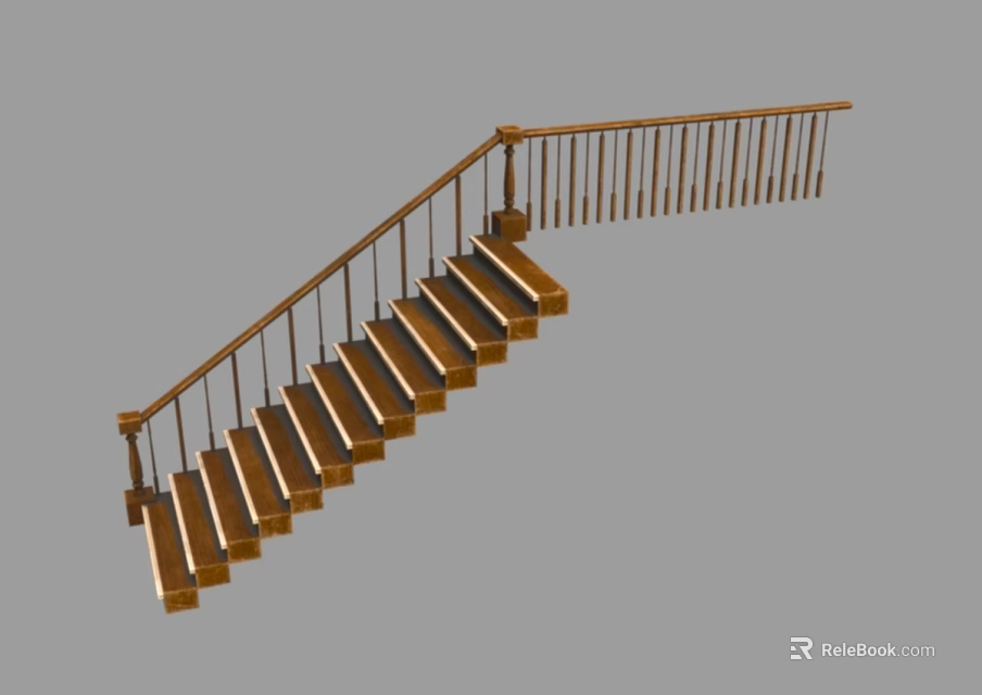 Wooden Staircase Design With Classic Handrail And Vertical Baluster Steps 3d model 