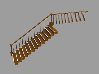 Wooden Staircase Design With Classic Handrail And Vertical Baluster Steps 3d model