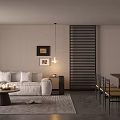 Modern Minimalist Living and Dining Room Interior With Beige Sofa Coffee Table Pendant Light Dining Chairs