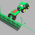 Green Agricultural Functional Tractor Equipped With Seeding Machinery And Yellow Wheels