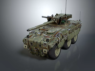 Military Armored Vehicle With Cannon Antennas Camouflage And Six Wheels 3d model