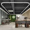 Modern Public Office Space Interior With Work Desks Computers Green Plant Wall And Glass Partitions