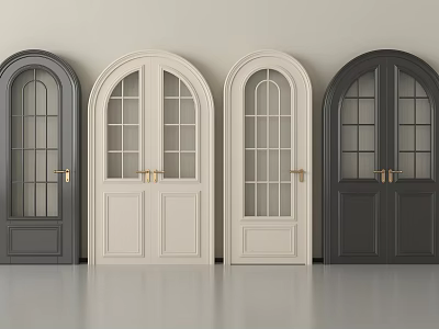 Arched Flush Doors With Glass Panes In White And Dark Gray Finishes 3d model