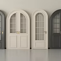 Arched Flush Doors With Glass Panes In White And Dark Gray Finishes