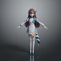 Child In Blue And White Traditional Dress With Flower In Hair And Outstretched Arms 3d model