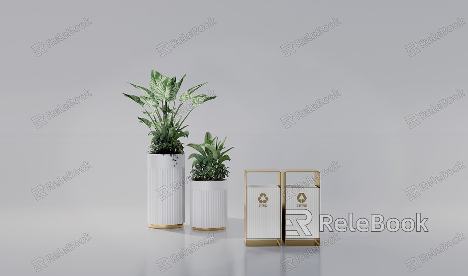 Modern trash can green plant trash can model