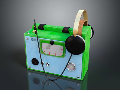 Handmade Green And Blue Rex Radio With Dial Knobs Antenna And Headphones 3d model
