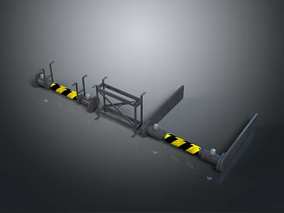 Black And Yellow Striped Industrial Equipment With Metal Support Frames And Arms 3d model