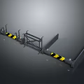 Black And Yellow Striped Industrial Equipment With Metal Support Frames And Arms