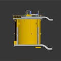 Yellow Cylindrical Industrial Equipment With Top Platform Railings And Connecting Pipes