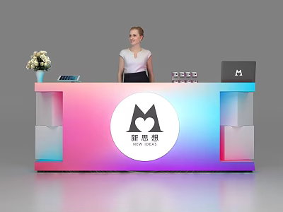 Exhibition Reception Desk with Gradient Color Flower Vase Staff Logo M Symbol New Ideas 3d model