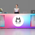 Exhibition Reception Desk with Gradient Color Flower Vase Staff Logo M Symbol New Ideas